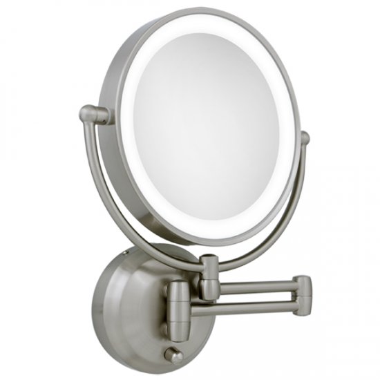 Zadro 10X / 1X LED Lighted Round Satin Nickel Wall Magnifying Mirror