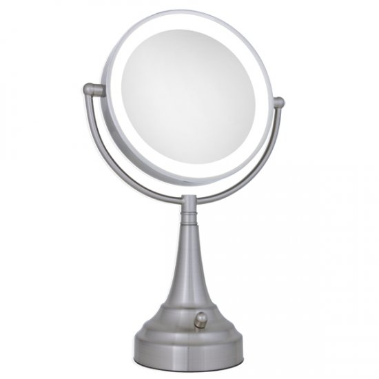 Zadro 10X/1X LED Lighted Round Satin Nickel Vanity Magnifying Mirror
