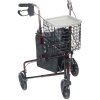 3 Wheel Rollator Walker with Basket Tray and Pouch - Flame Red