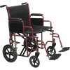 Bariatric Heavy Duty Transport Wheelchair with Swing Away Footrest - 20 Inch Red