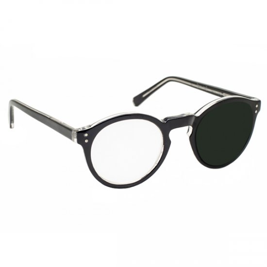 2.5X / +10 Diopter Magnifying Reading Glasses: Right Eye Magnified - Black Frame