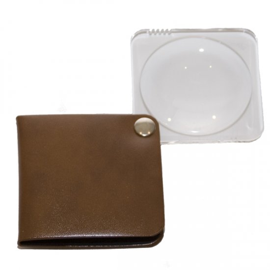 3.5X Eschenbach Leather Folding Square Pocket Magnifier - 50 mm Tan