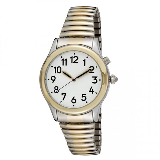 Men's Two Tone Talking Watch White Face - Choice of Spanish Voice - Click Image to Close