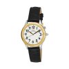 Ladies Two Tone Talking Watch White Face: Leather Band - Black