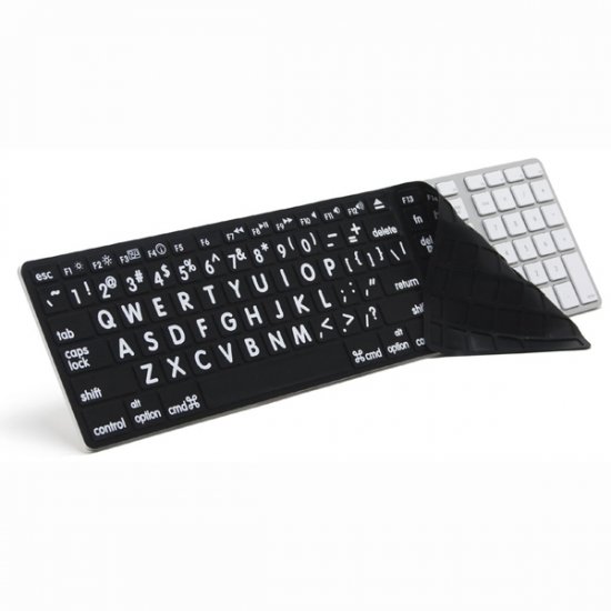 Apple Large Print Full Size Keyboard Cover - Black Keys with White Print - Click Image to Close