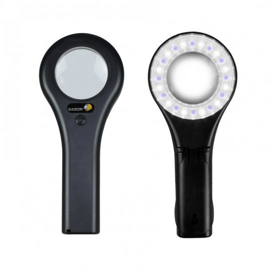 2.5X Dazor Handheld 12 White + 12 UV LED's Lighted Magnifier - Click Image to Close