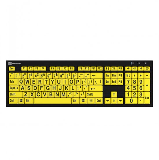 LargePrint Black on Yellow - PC Nero Slimline Keyboard - Click Image to Close