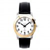 Two Tone Ladies Talking Watch White Face - Choice of Voice - Black Leather Band