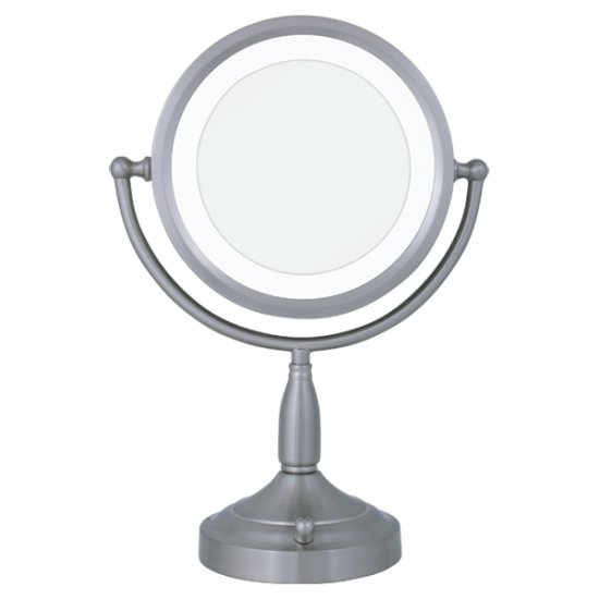 Zadro 8X / 1X Satin Nickel Lighted Round Vanity Mirror - Click Image to Close