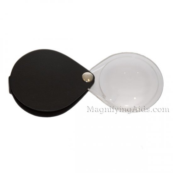 3.5X Eschenbach Leather Folding Teardrop Pocket Magnifier - 50 mm Black - Click Image to Close