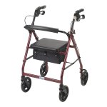 Rollator Walker with Fold Up & Removable Back Support, Padded Seat and Loop Locks - Red