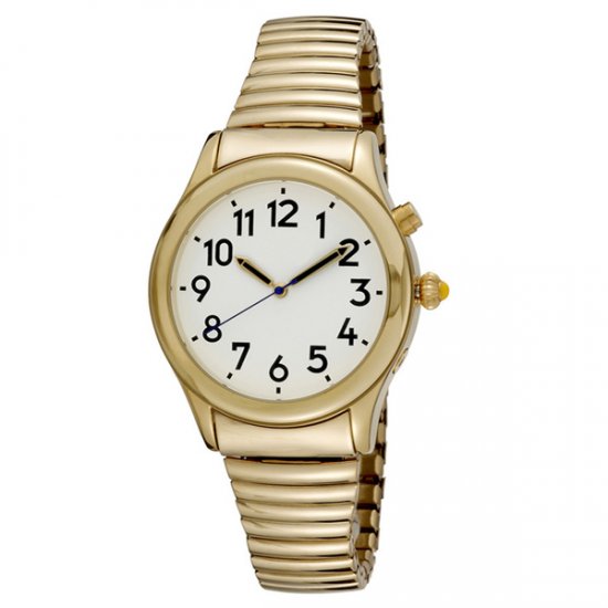 Ladies Gold Tone Talking Watch White Face - Choice of Voice - Click Image to Close