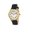 Men's Gold Tone Talking Watch White Face: Leather Band - Black