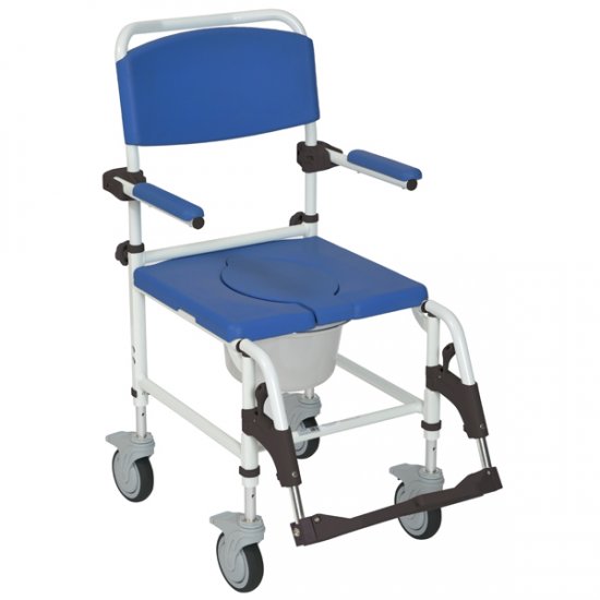 Aluminum Shower Commode Mobile Chair - 24 Inch Rear Wheels - Click Image to Close