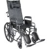 Silver Sport Reclining Wheelchair - Detachable Desk Arms and Elevating Leg Rest 20 Inches
