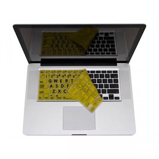 Apple Keyboard - Black on Yellow Large Print Skin - Click Image to Close