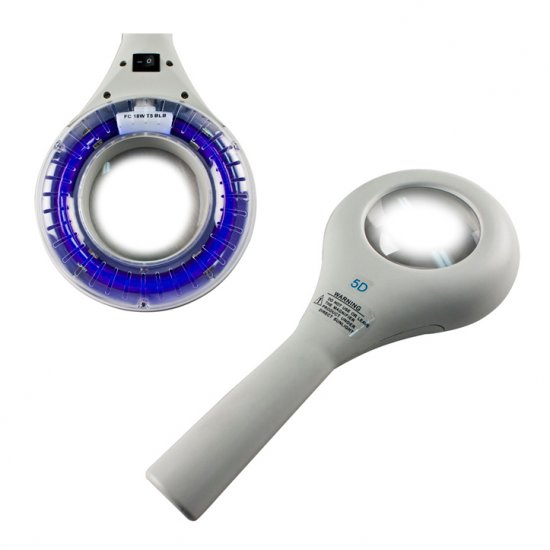 1.25X / 5D Dazor Fluorescent Hand Held Lighted Magnifier - 18W UV Black Light 1.25X / 5D Dazor Fluorescent Hand Held Lighted Magnifier - 18W UV Black Light