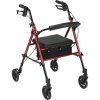Adjustable Height Rollator with 6 Inch Wheels - Red
