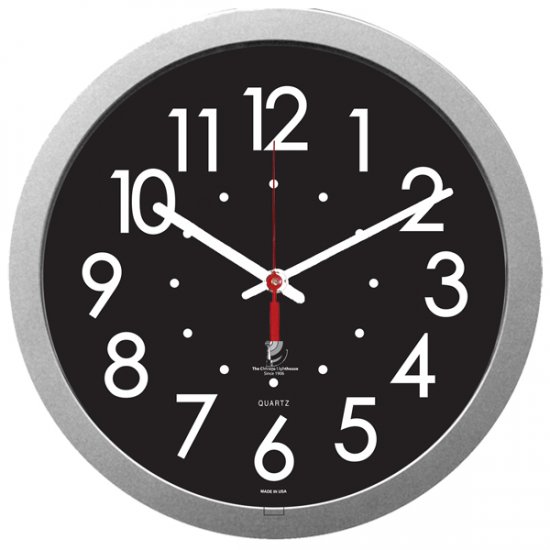Chicago Lighthouse 14.5" Low Vision Quartz Wall Clock - Black Face with White Numbers