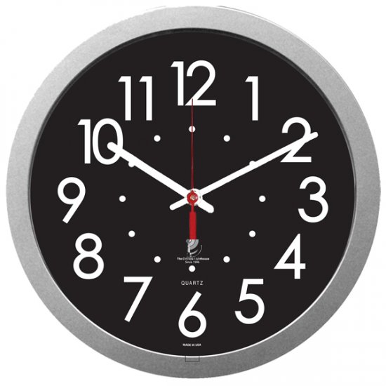 Chicago Lighthouse 14.5" Low Vision Quartz Wall Clock - Black Face with White Numbers - Click Image to Close