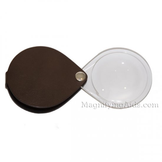 3.5X Eschenbach Leather Folding Teardrop Pocket Magnifier - 50 mm Brown - Click Image to Close