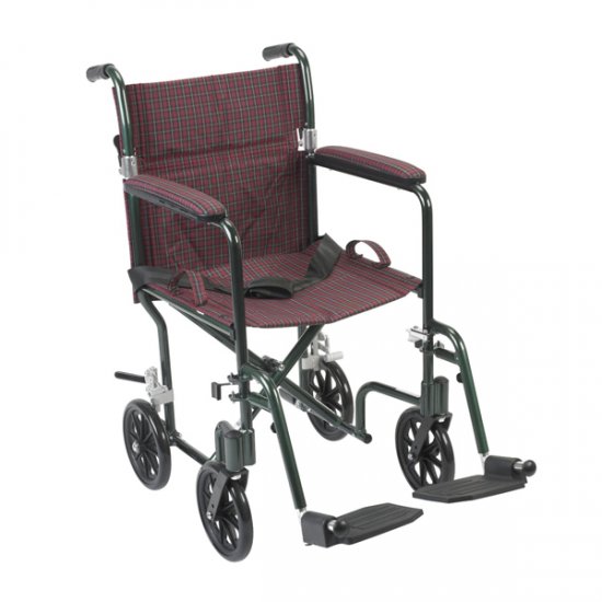 Flyweight Lightweight Transport Wheelchair - 19 Inch Green and Burgandy - Click Image to Close