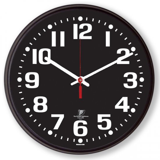 Chicago Lighthouse 12.75" Low Vision Quartz Wall Clock - Black Face with White Numbers
