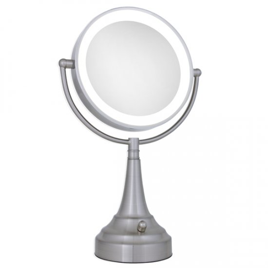 Zadro 10X/1X LED Lighted Round Satin Nickel Vanity Magnifying Mirror - Click Image to Close