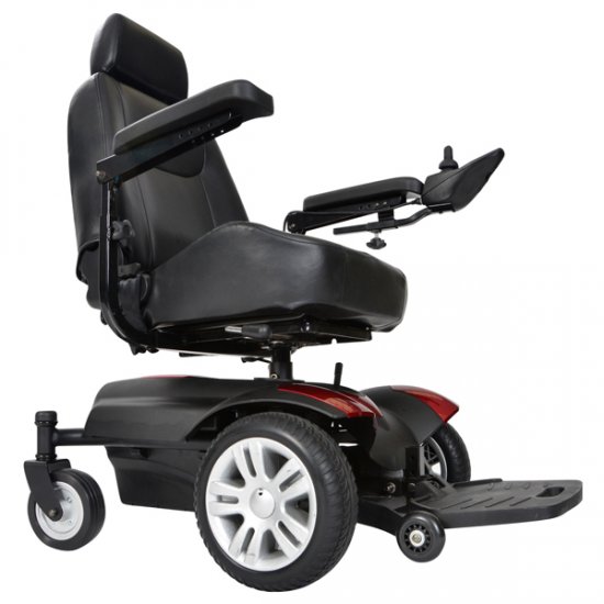 Titan Front Wheel Power Wheelchair - 18 Inch Standard Back Captain Seat, Left Handed - Click Image to Close