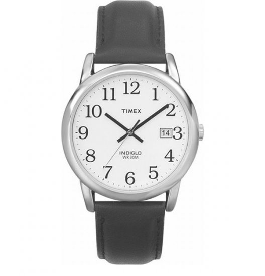 Timex Indiglo Watch with Date Chrome with Leather Band - Click Image to Close