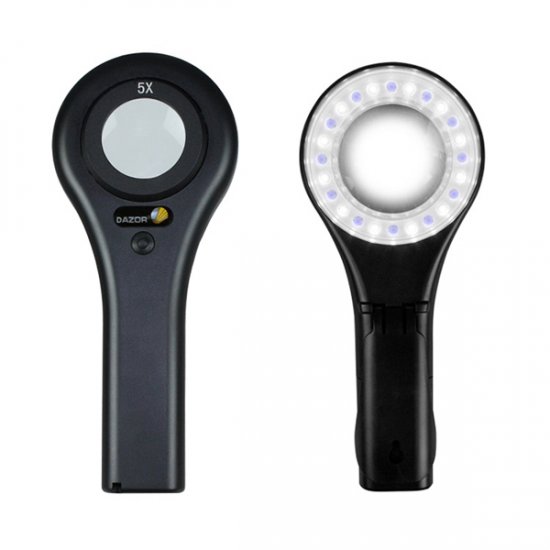 5X Dazor Handheld 12 White + 12 UV LED's Lighted Magnifier - Click Image to Close