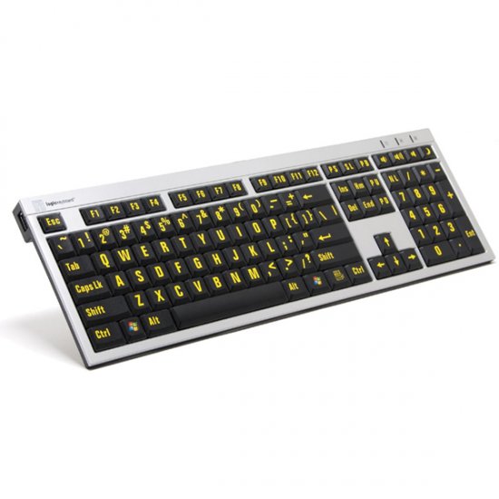 LargePrint Yellow on Black - PC Slimline Keyboard - Click Image to Close