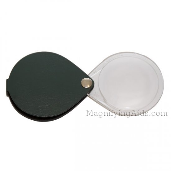 3.5X Eschenbach Leather Folding Teardrop Pocket Magnifier - 50 mm Pine Green