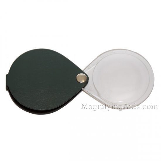 3.5X Eschenbach Leather Folding Teardrop Pocket Magnifier - 50 mm Pine Green - Click Image to Close