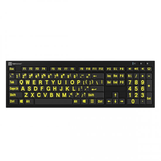 LargePrint Yellow on Black - PC Nero Slimline Keyboard - Click Image to Close