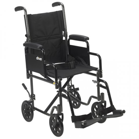 Lightweight Steel Transport Wheelchair - 17 Inches - Click Image to Close