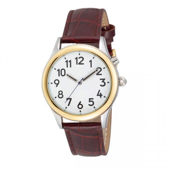 Man's Two Tone Talking Watch White Face: Leather Band - Choice of Voice