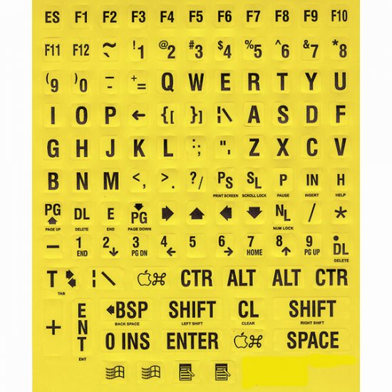 Large Computer Keyboard Stick-Ons / Black on Yellow - Click Image to Close