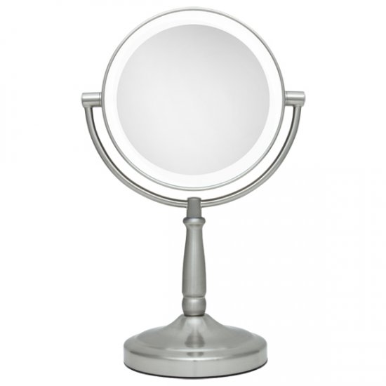 Zadro 5X / 1X Satin Nickel LED Lighted Vanity Mirror - Click Image to Close