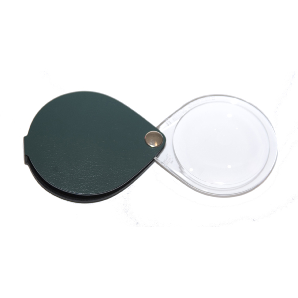 3.5X Eschenbach Leather Folding Teardrop Pocket Magnifier - 60 mm Pine Green - Click Image to Close