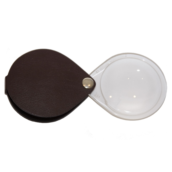 3.5X Eschenbach Leather Folding Teardrop Pocket Magnifier - 60 mm Brown - Click Image to Close