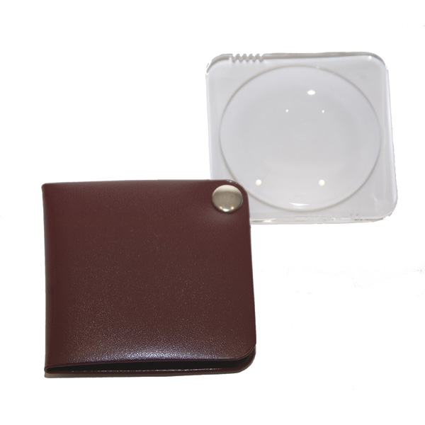 3.5X Eschenbach Leather Folding Square Pocket Magnifier - 60 mm Maroon - Click Image to Close