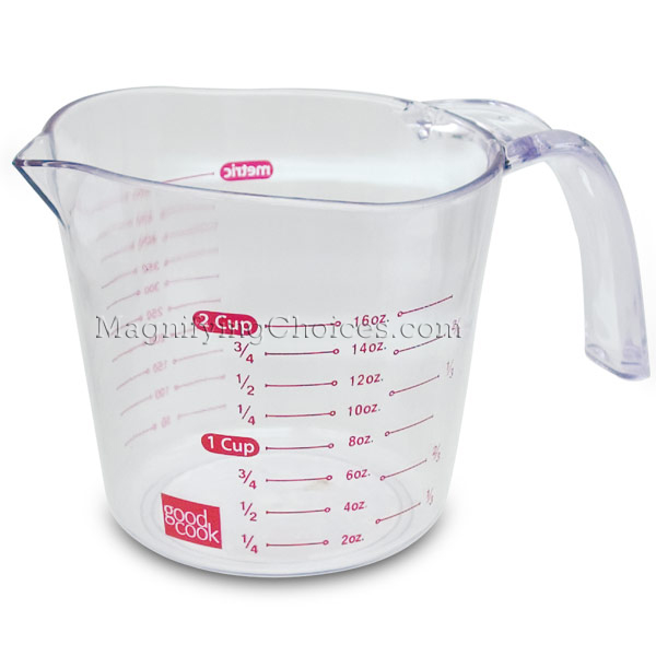 2 Cup Measuring Cup: Clear with Red Print - Click Image to Close