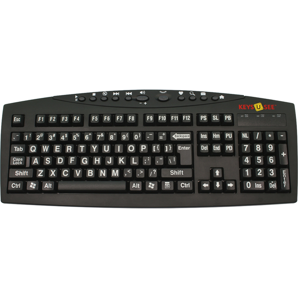 Keys U See Computer Keyboard - Black Keys with White Print - Click Image to Close