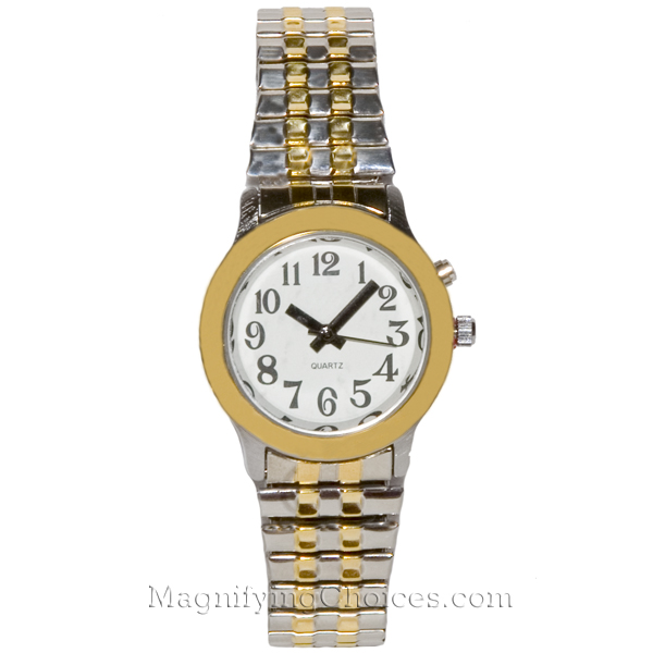 Ladies' Two Tone Talking Watch with White Face - Click Image to Close