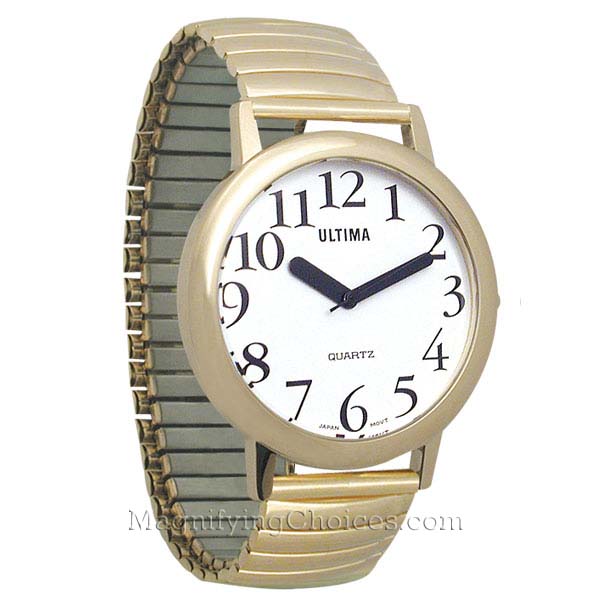Unisex Low Vision Watch Gold Tone White Face - Click Image to Close